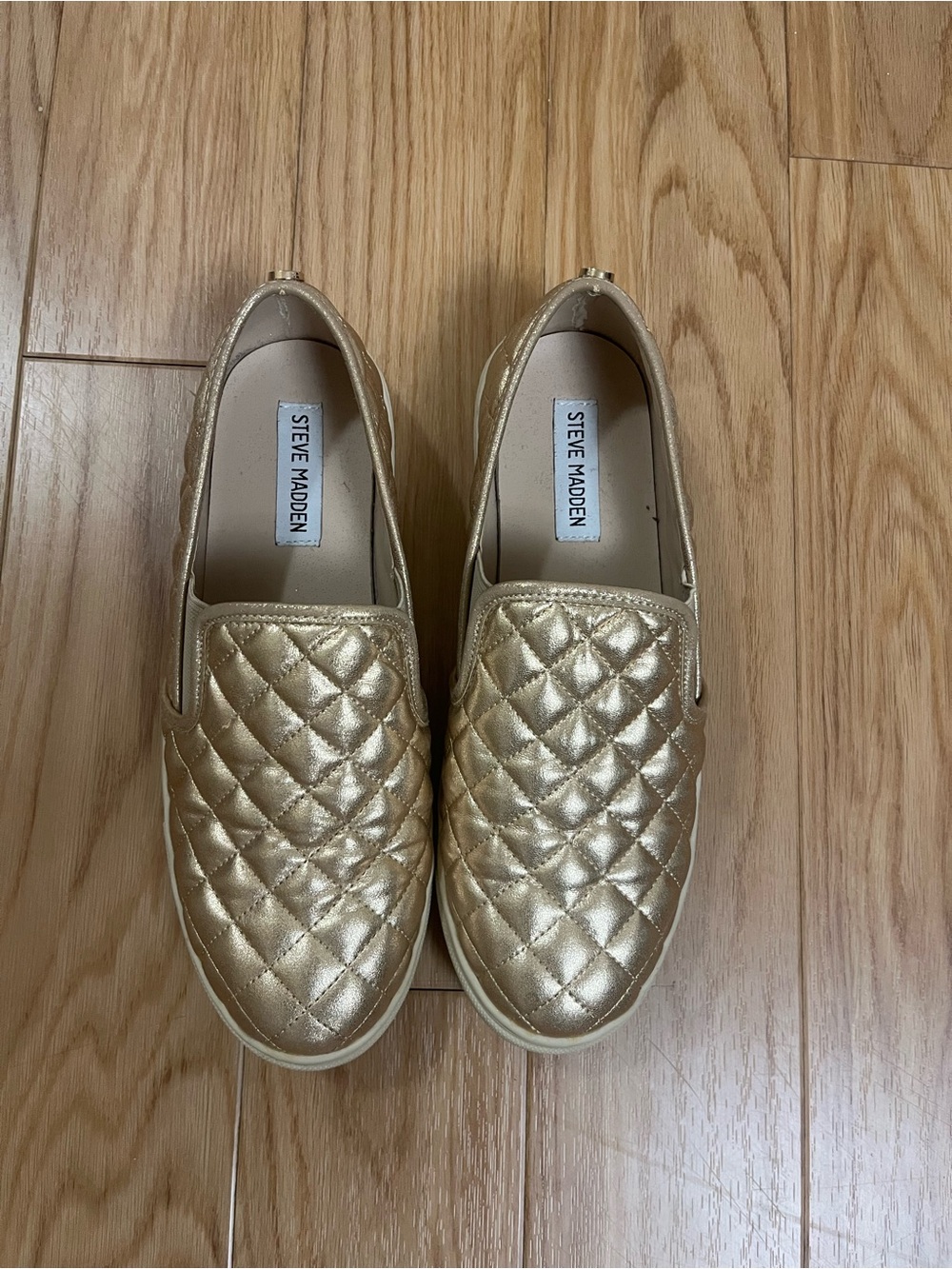 Steve Madden Women’s Metallic Quilted Gold Slip-On Sneakers